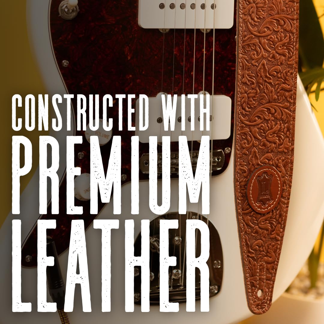 Levy's Leathers M317FG-BLK Gitarrengurt aus Leder, florentinisches Prägungsdesign, 6,3 cm, Schwarz