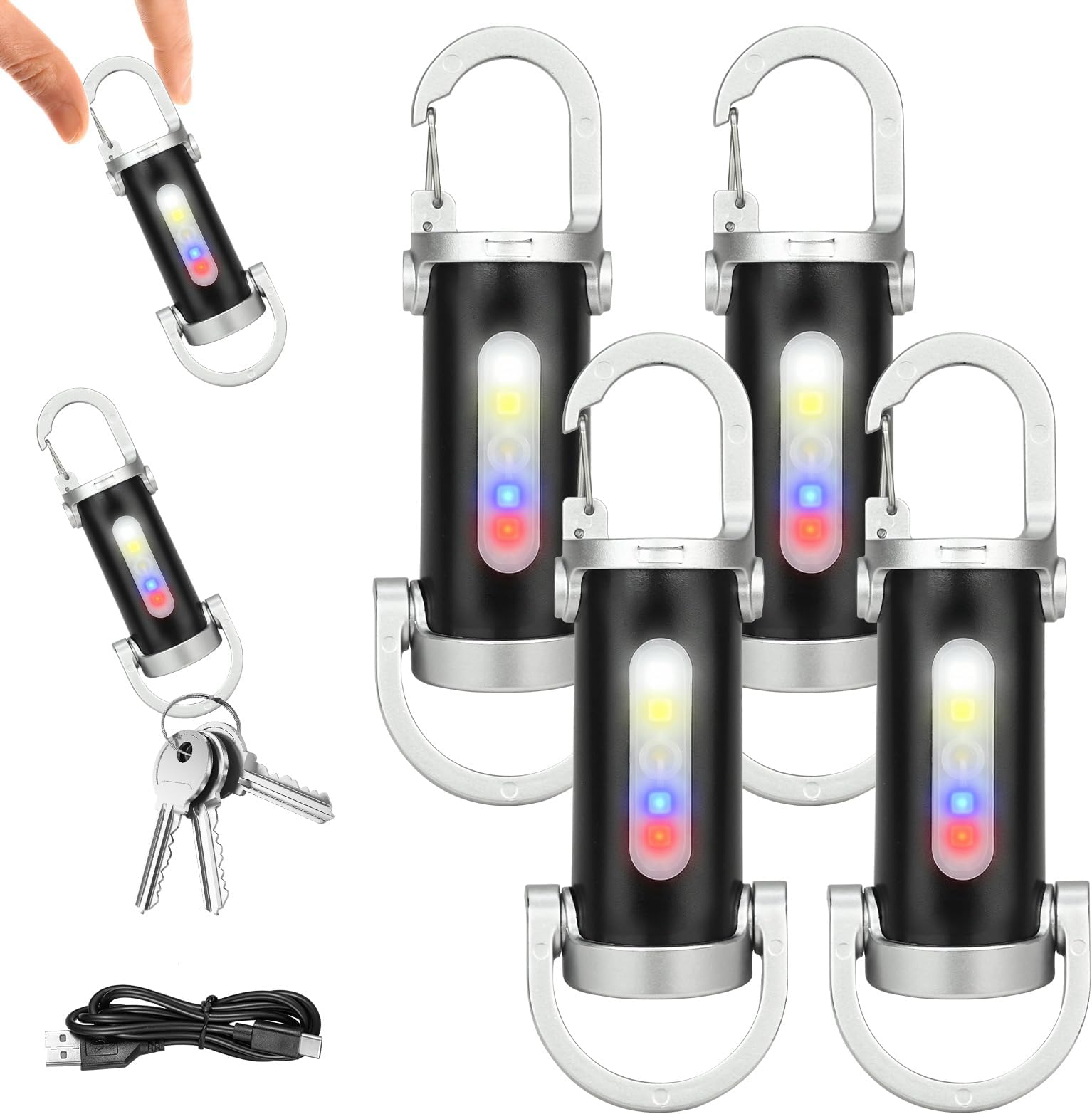 4Pcs Mini Keychain Flashlight, Key Ring Torch, Multi-Functional Key Ring Torch Mini, Flashlight with 7 Dimming Modes Keyring Torchs, Small Portable for Outdoor Activities, Hiking, Camping, Emergency