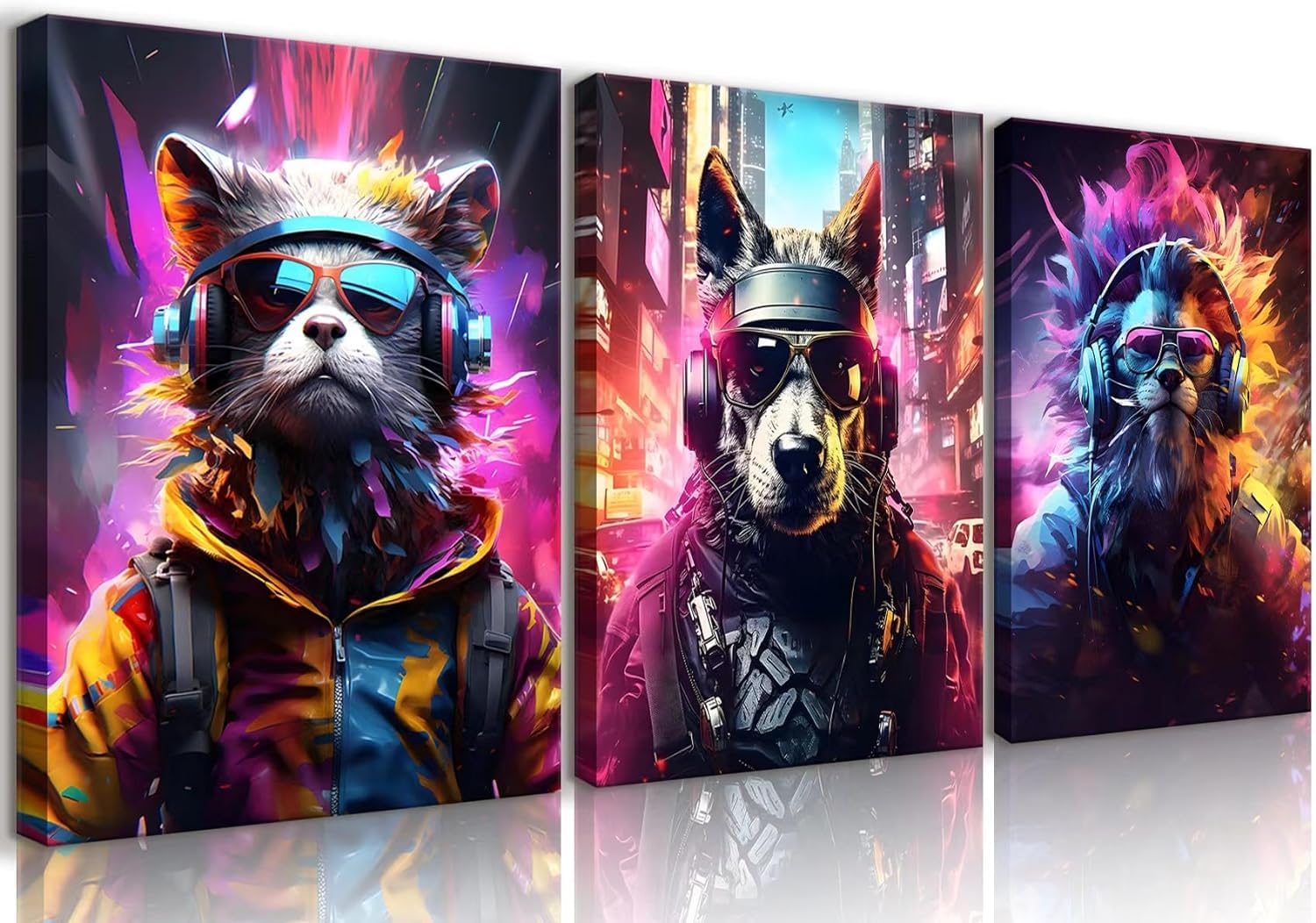 Yolbcdr Game Room Decor Gaming Posters Video Game Wall Art Prints Set of 3 Cool Cyberpunk Animal Painting Pictures Gamer Wall Decor for Boy Teen Men