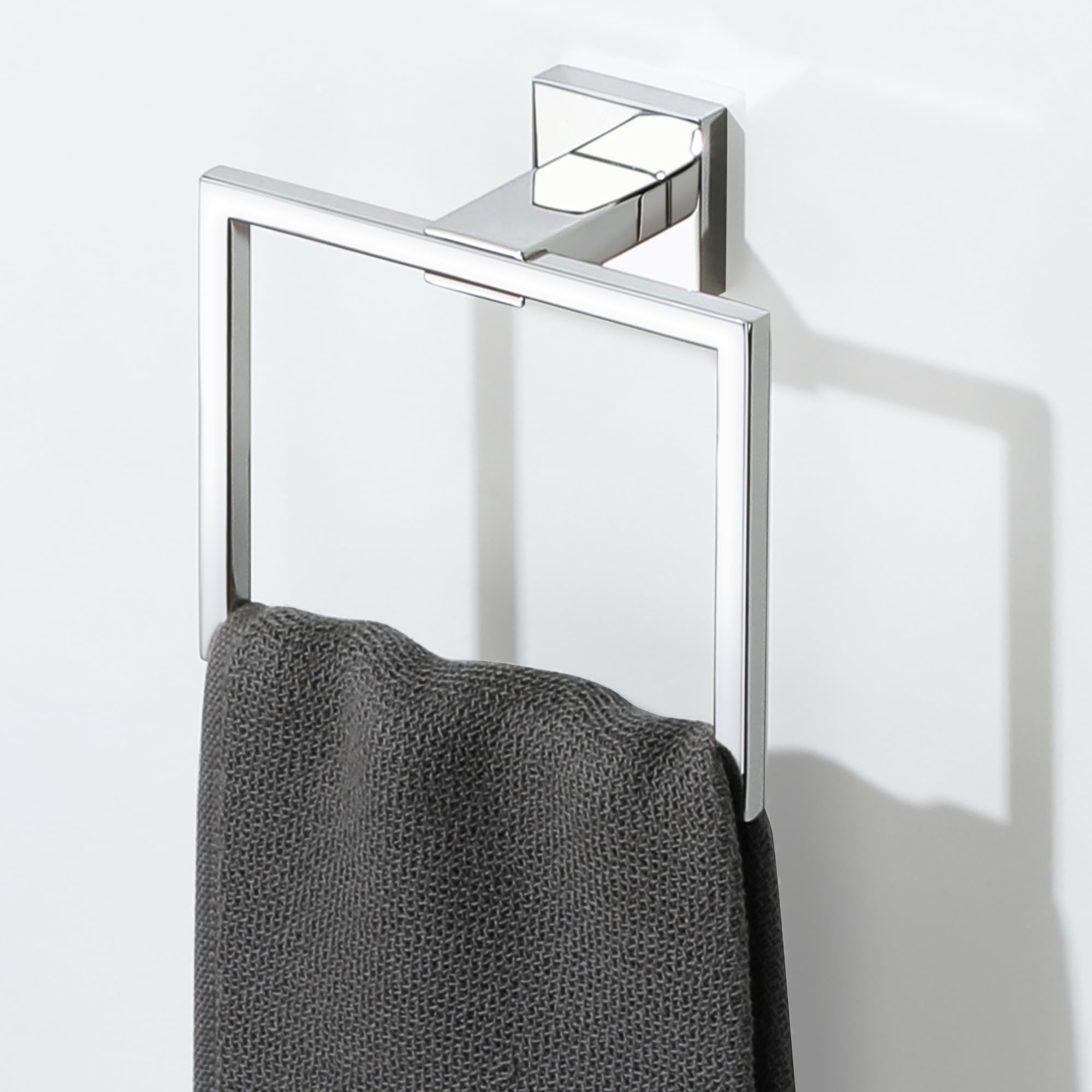 Sayayo Chrome Hand Towel Holder Towel Ring Square Towel Rail Wall Mounted for Bathroom Kitchen SUS304 Stainless Steel Waterproof & Rustproof