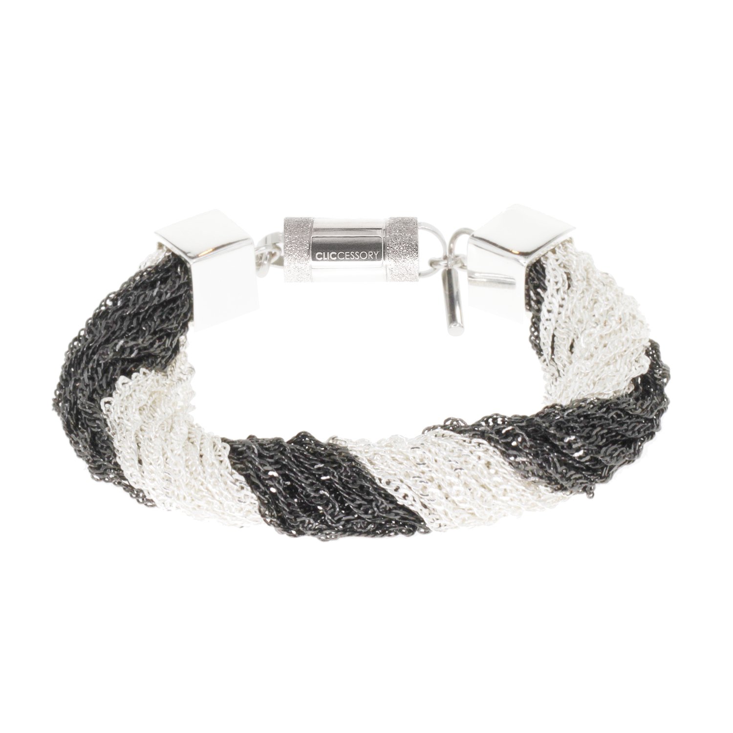 Bracelet Argent et couleur gunmetal de dame, fermeture magnétique sûre, cadeau gratuite. clicce ssory Chain Black & White 20 cm par le système clic sont les bracelets à colliers
