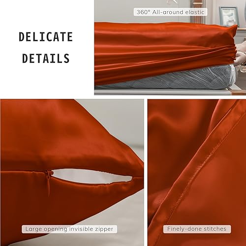 Miniatura 5 de Juego de sábanas de seda de morera, 3 piezas, juegos de ropa de cama de seda natural de grado 6A+ de 23 momme con sábana bajera, sábana encimera