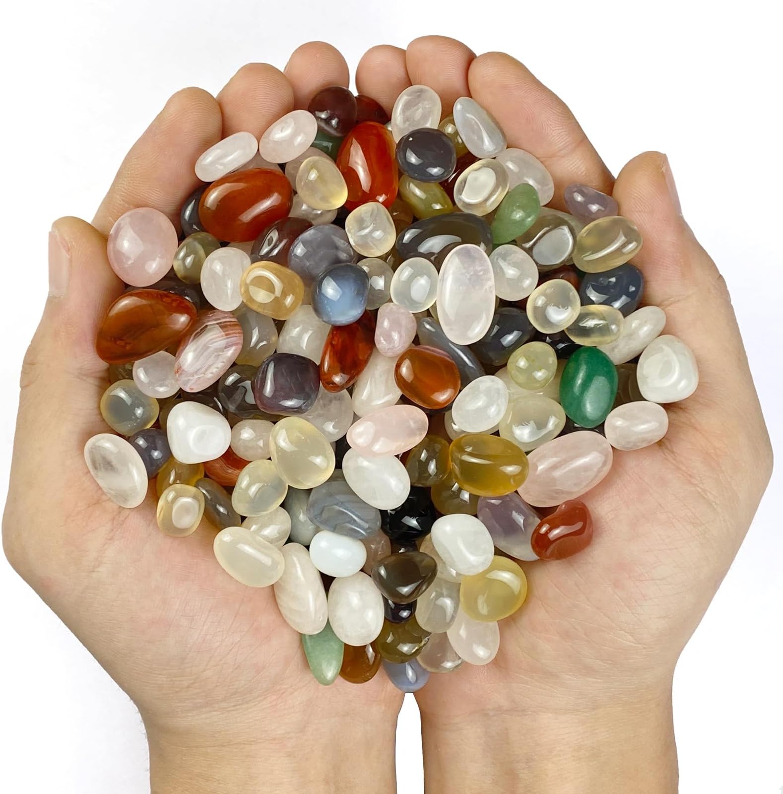 Polished Stones Rocks Crystals and Healing Stones Gemstones Healing Crystals 1 Pound 0.39-0.78 Inch (About 205 Pieces) Tumbled Agate Vase Filler Decorative Rocks