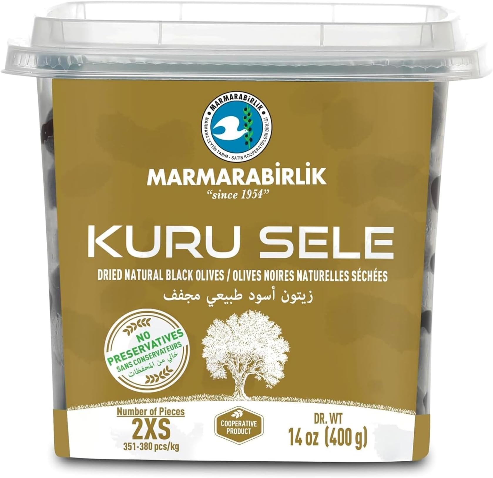 Marmarabirlik Black Olives, Hand-Picked Turkish Dry Cured Black Olives, Natural Mediterranean Flavor, Great for Sandwiches and Appetizers, Vegan, Kosher and Halal, Small, 14 Oz (400g)