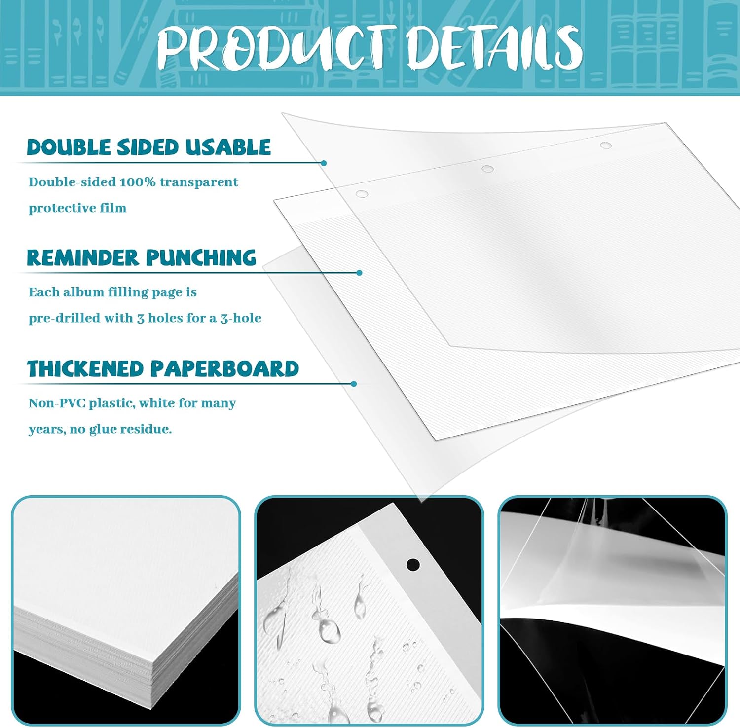VOKOY 60 Sheets/120 Pages Photo Album Pages for 3 Ring Binder, Self Adhesive Scrapbooking Album Refill Pages Replacement Photo Album Sheets for 2x3 4x6 5x7 8x10 Photo or Cards, 11 x 9 Inch