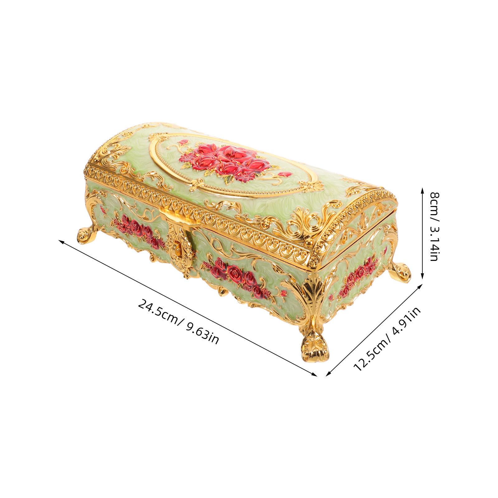 Portagioie Vintage Verde con Superficie Resistenti all'Usura, Scatola in Metallo Rettangolare per Gioielli, Perfetta per Amanti dell'Arte e Uso Personale
