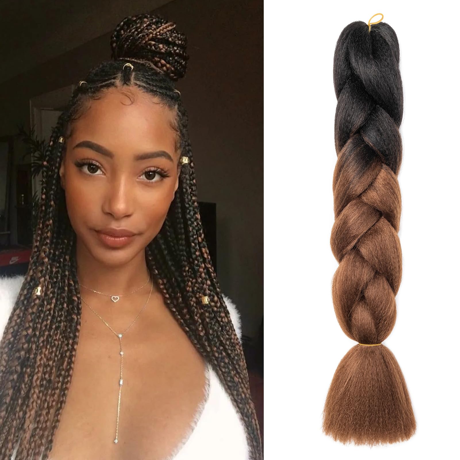 Dcbaboo Hair Extensions for Braiding Jumbo Braiding Hair Extension 1pack 24inch Synthetic Hair Kanekalon Ombre Braids Extensions Hair Afro Crochet Twist Box Braids 100g