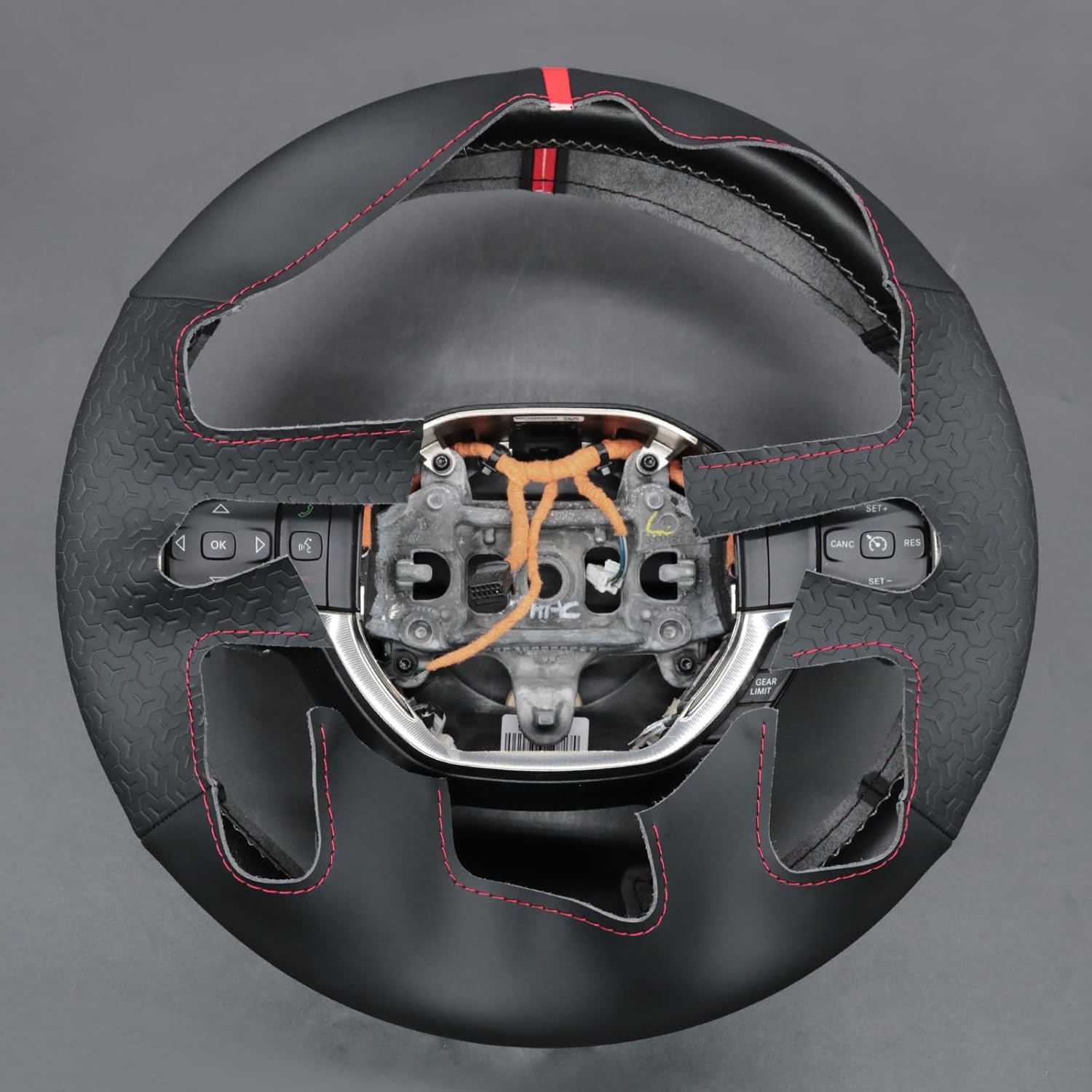 MEWANT DIY Black Solid Geom Embossed Faux Leather Steering Wheel Cover for Dodge Ram 1500 Laramie Big Horn 2019-2021