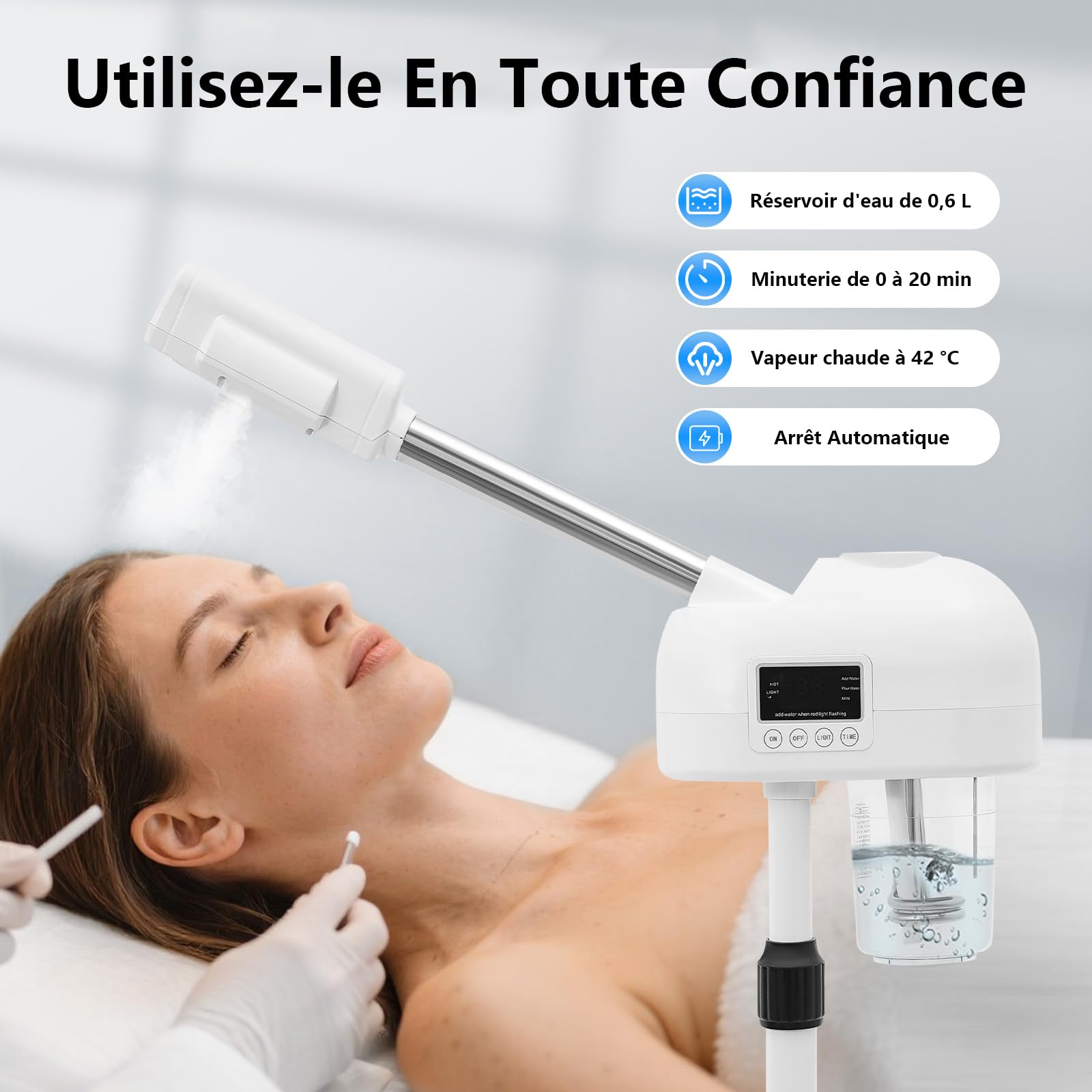 Vaporisateur facial 360° réglable - Nettoyeur de pores - Appareil à vapeur cosmétique avec minuterie