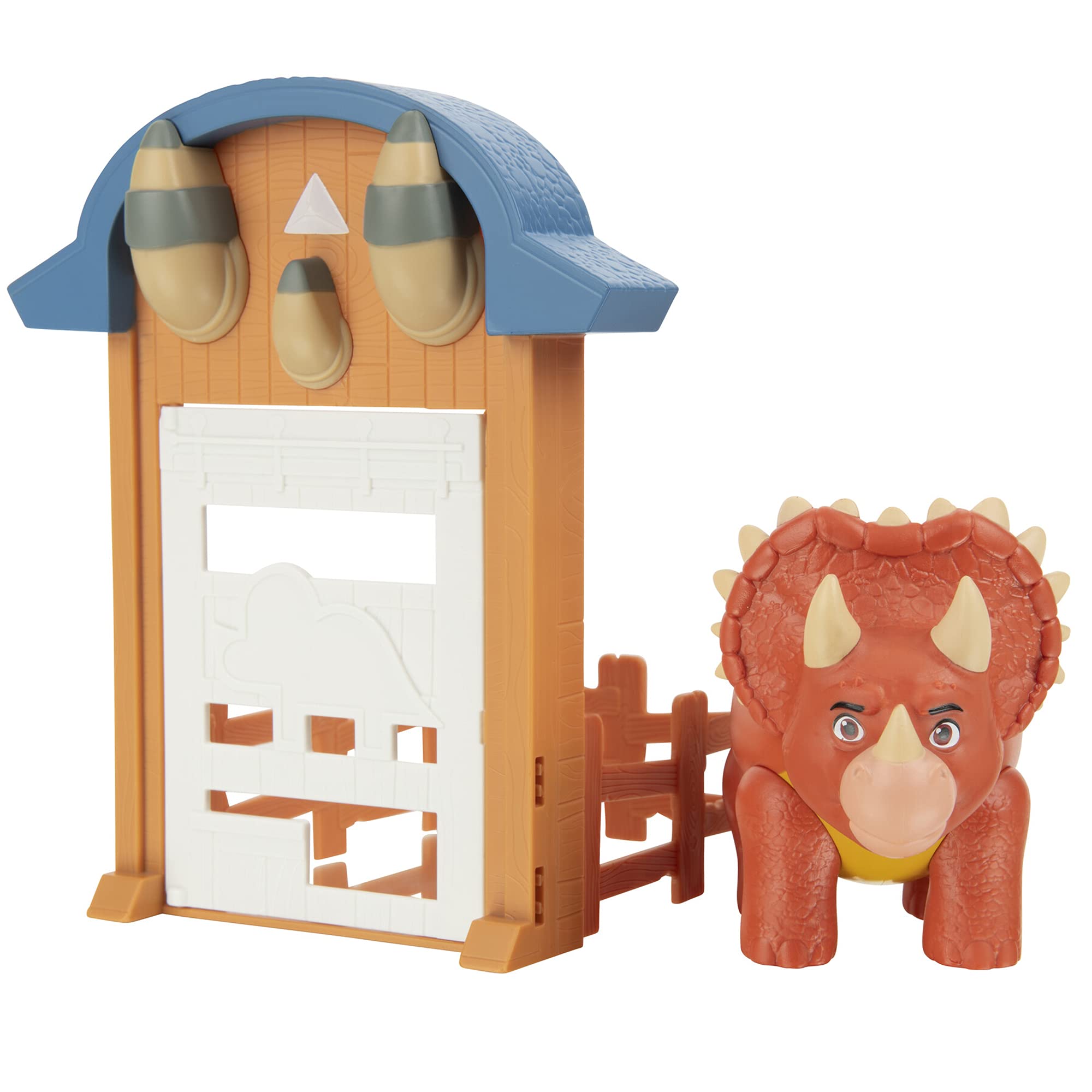 DNR0024 Dino Action Pack Triceratops-4 Fence Pieces to Connect-Four Styles to Collect-Toys for Kids Featuring Your Favourite Pre-Westoric Ranchers, Multi