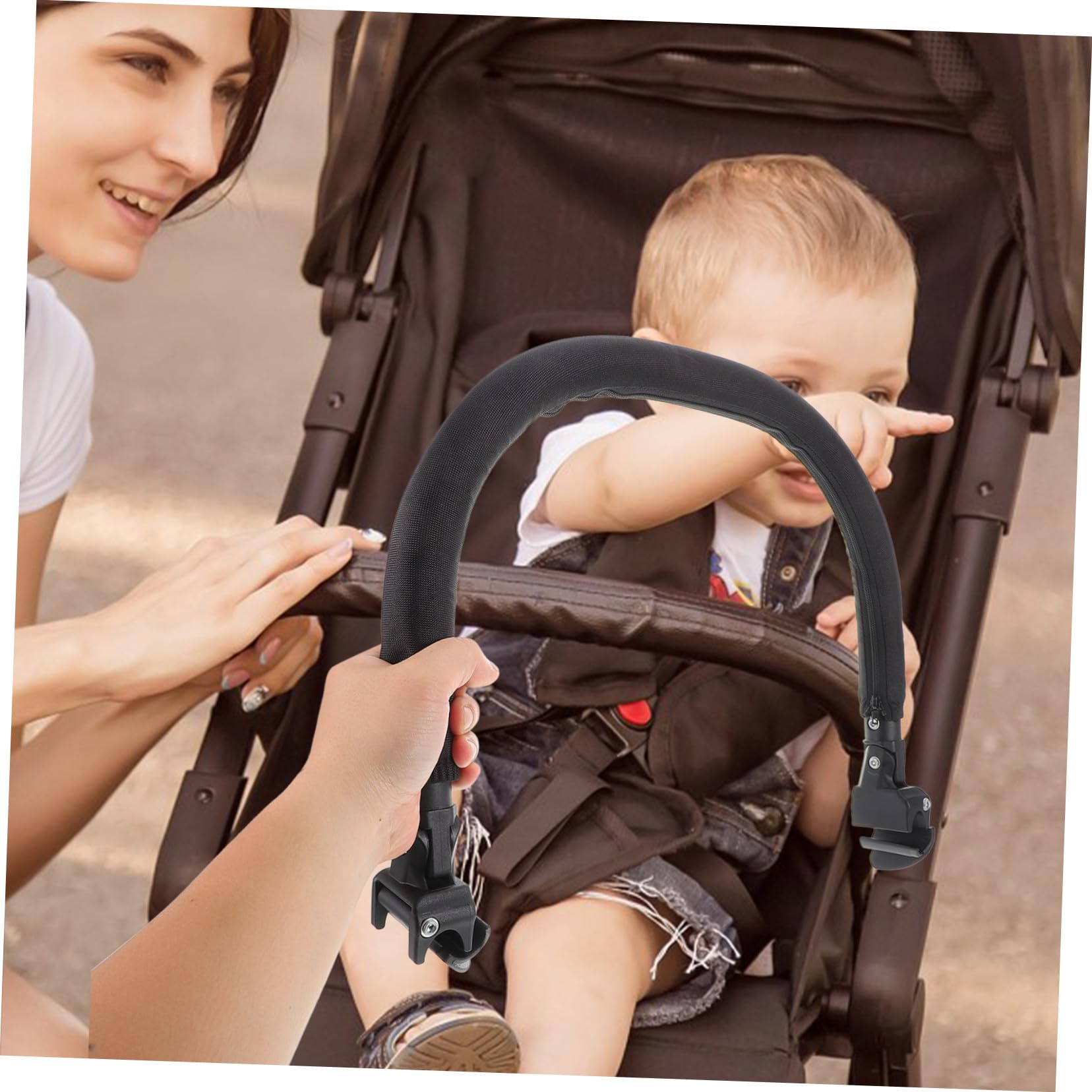 ORFOFE Maniglia per Passeggino Ragazzo Ragazza e Ragazzo Ragazza in Metallo Schiuma, Facile Installazione e Comoda, Accessorio di Protezione per Passeggino da Viaggio Nero