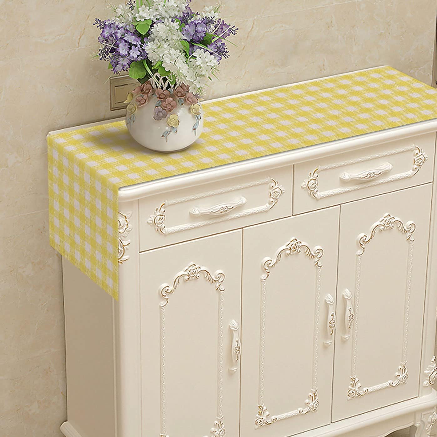 Nepnuser Linen Yellow and White Buffalo Plaid Table Runner Easter Gingham Checkered Birthday Party Decoration Farmhouse Home Kitchen Decor (13" x 72")