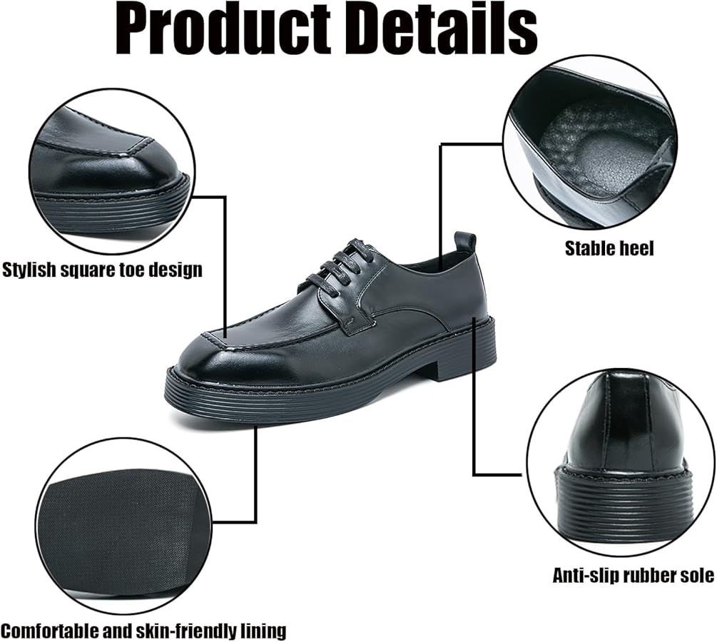 Amazon.com | Men's Square Toe Thick Sole Lace Up Derby Shoes