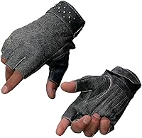 Vista 1 de Milwaukee Leather MG7761 - Guantes sin dedos de cuero negro con palma de gel para mujer, con elegantes «detalles en la muñeca» para motocicleta