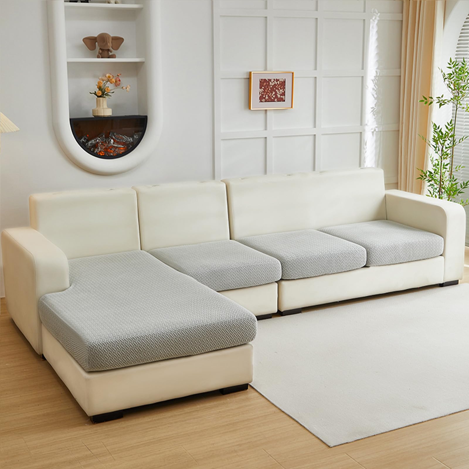 Photo 1 of Yoovat 3-Seat + Chaise Sofa Slipcover - Light Gray