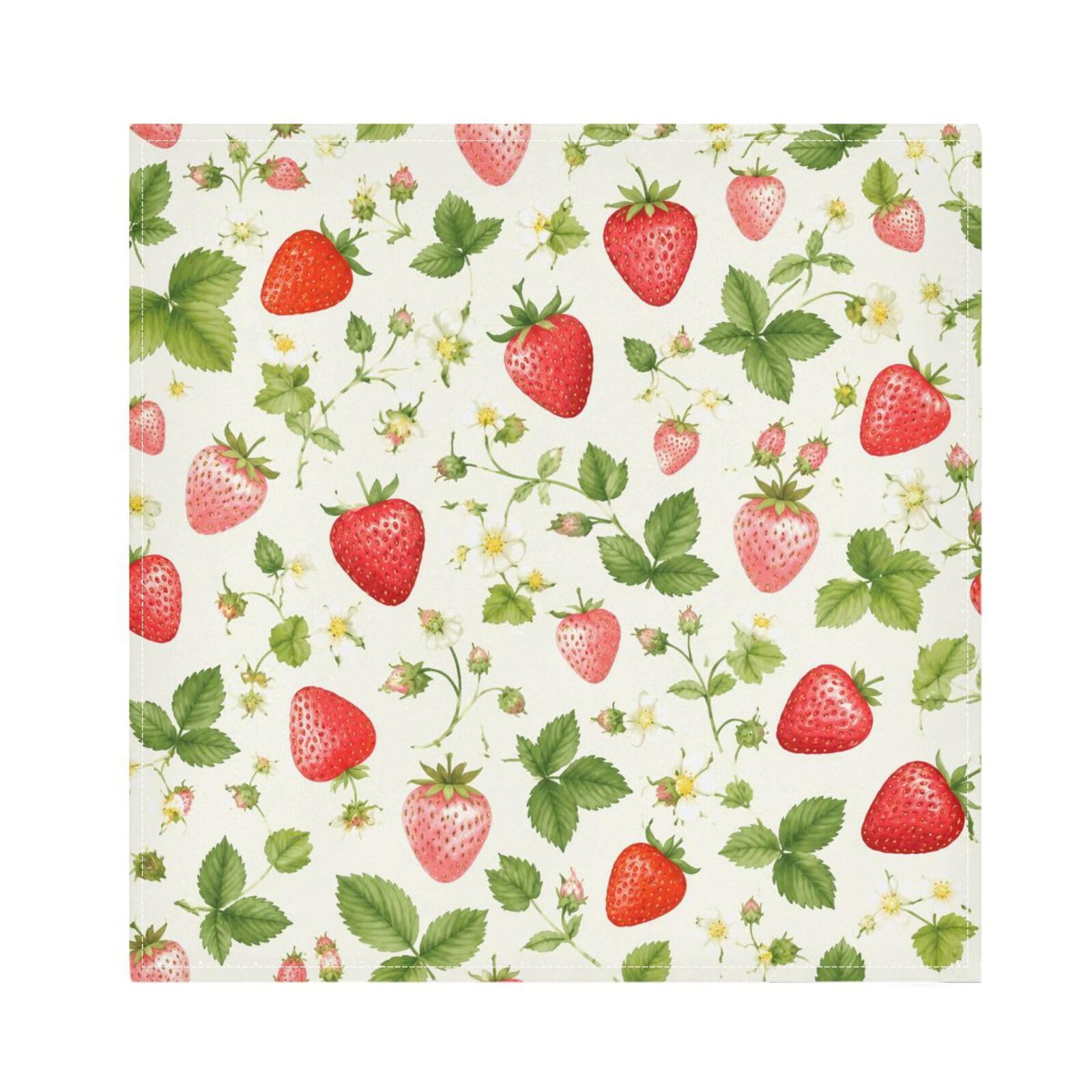 Ttgoth Strawberry Cloth Napkin Set of 4 Washable & Reusable Dinner Napkins for Dining Table, Banquets, Wedding, Party, 50x50 cm