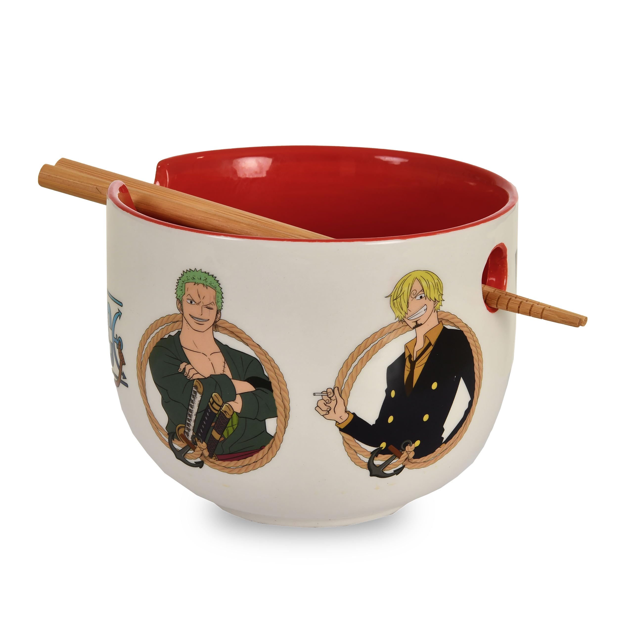 Elbenwald - One Piece - Monkey D. Luffy Ramen - Cuenco con palillos (500 ml, cerámica), color blanco