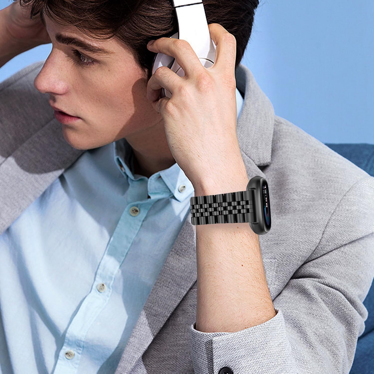 EZMVZKU Metal Watch Bands for Fitbit Versa 4/Sense 2/Versa 3/Sense Stainless Steel Replacement Strap for Versa 3/Versa 4 Wristband for Men Women - Image 5