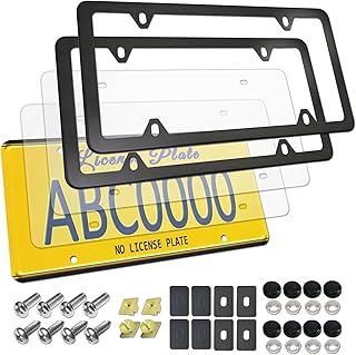 License Plate Covers Frames - 2 Pack Clear Flat Car Tag Protector and Black Aluminum Holder, 4 Hole Unbreakable Protective Shield with Screws Caps for Front Rear