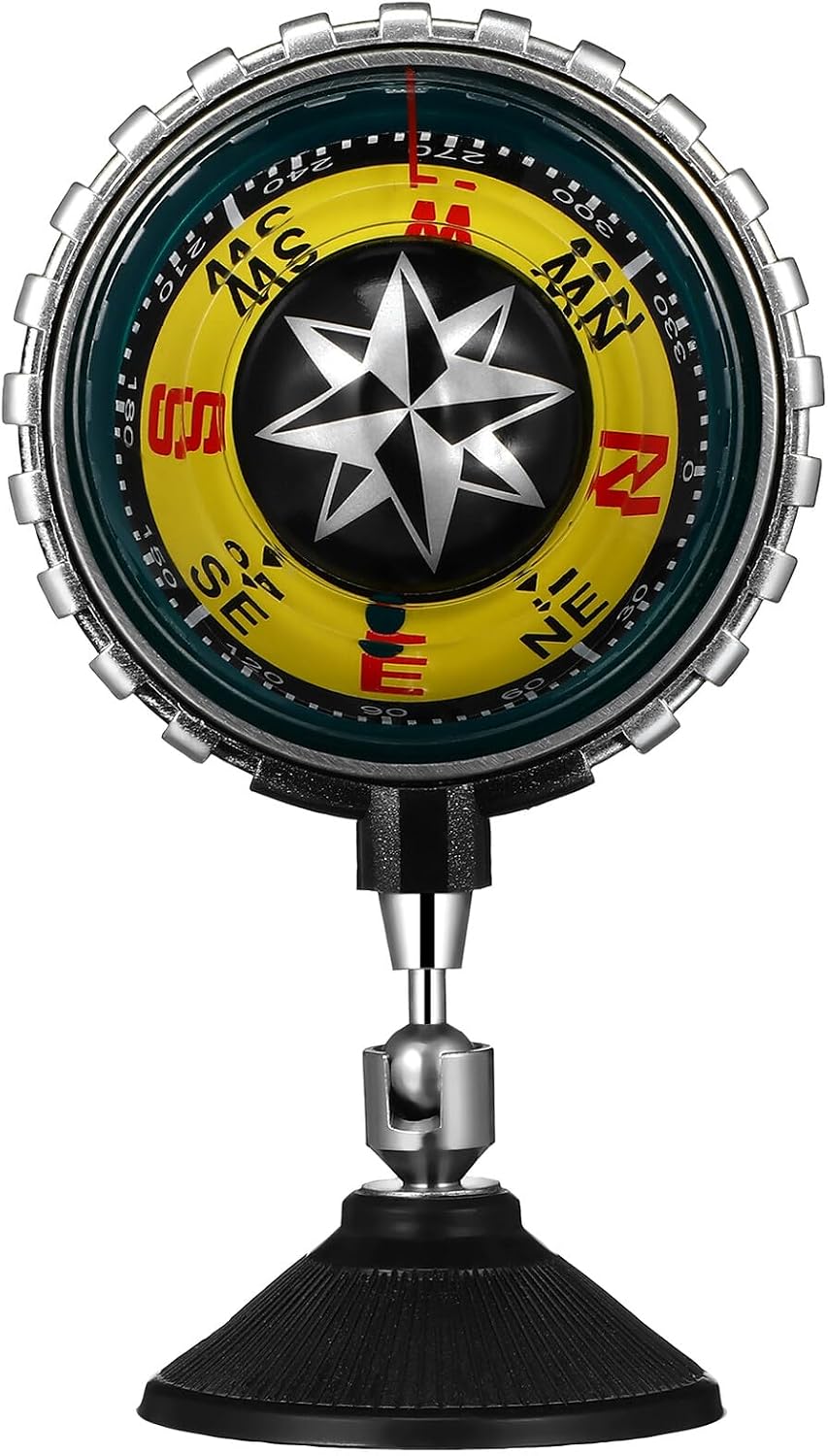 Vaguelly Car Dashboard Marine Compass Ball with Suction Cup Mount, Large Auto Compass for Boat and Automotive Interior Navigation, Yellow Outdoor Guiding Tool