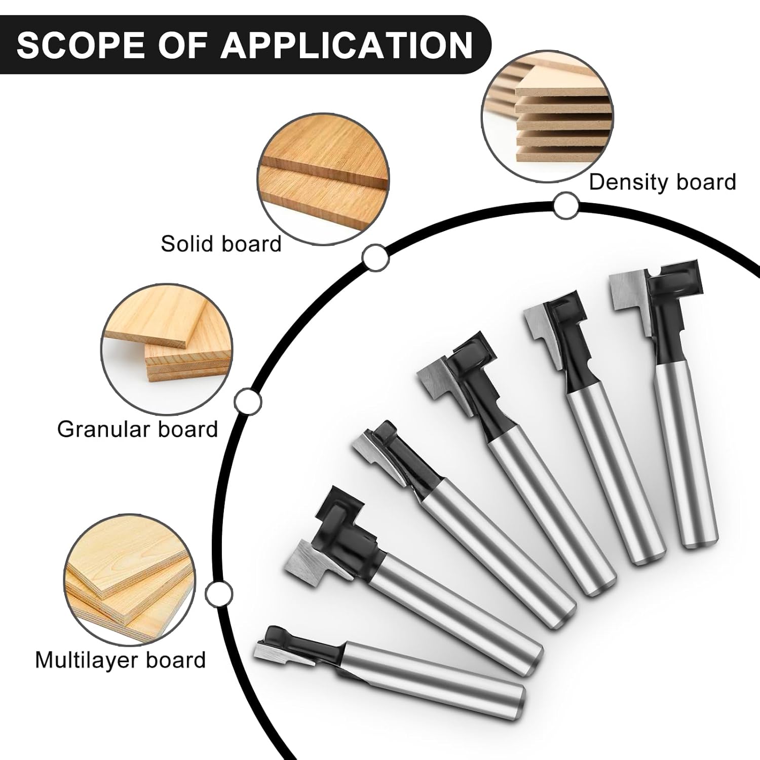 Keyhole Router Bit Set 1/4 Inch Shank, 6 Pieces T Slotting Router Bits, Cutter for 1/4, 5/16, 3/8, 9/16, 1/2, 5/8 inch Blade Diameter
