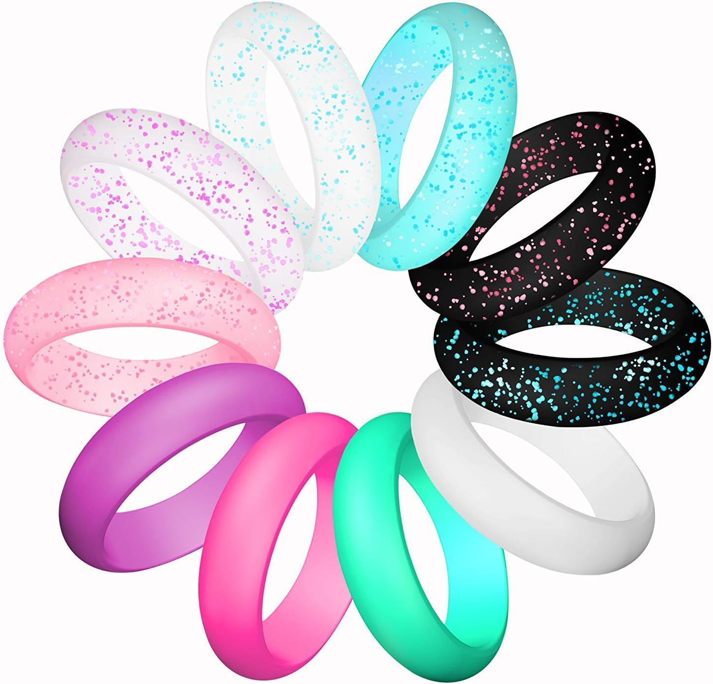 Silicone Wedding Ring For women, Thin and Stackable Durable Rubber Safe Band For Love, Couple, Souvenir and Outdoor Active Exercise Style-10 Rings Pack