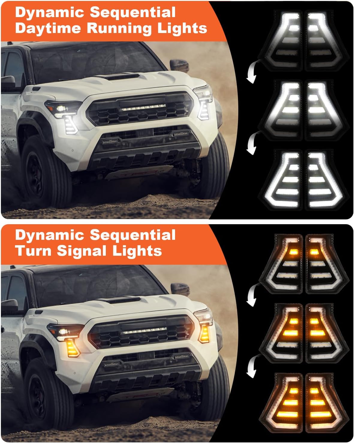 LED Fog Lights Kit for 2024 2025 2026 Toyota Tacoma DRL Daytime Running Lights Amber Turn Signal Front Bumper Lamps 4th Gen Toyota Tacoma Accessories (C-shaped)