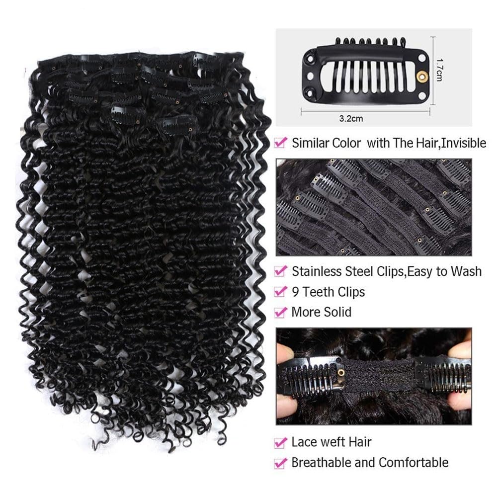 Doczepiane włosy Deep Wave dla kobiet, 8 sztuk, podwójne pasmo, falowane, kręcone włosy remy, grube do końcówek, z 18 niewidocznymi klipsami, 45 cm, 100 g