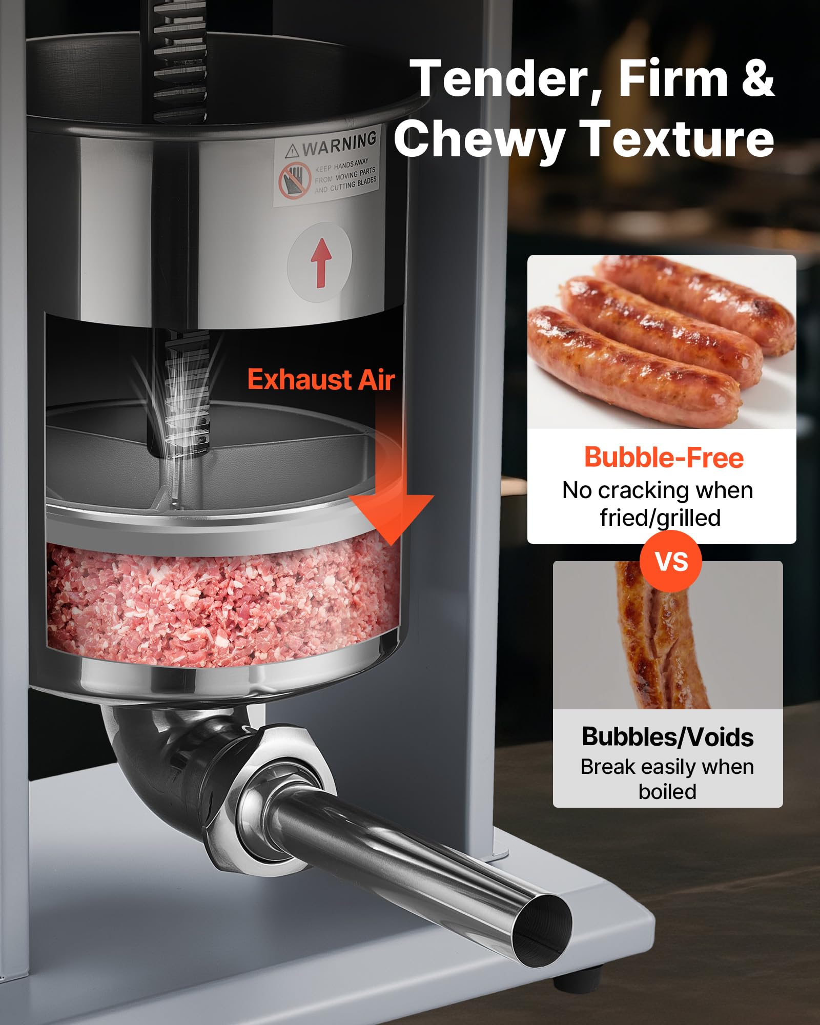 VEVOR Embutidora Eléctrica de Salchichas Capacidad de 10 L, Embutidora Vertical de Acero Inoxidable con Ajuste de Velocidad Continuo, Pedal y 4 Tubos de Llenado, para Restaurante, Supermercado