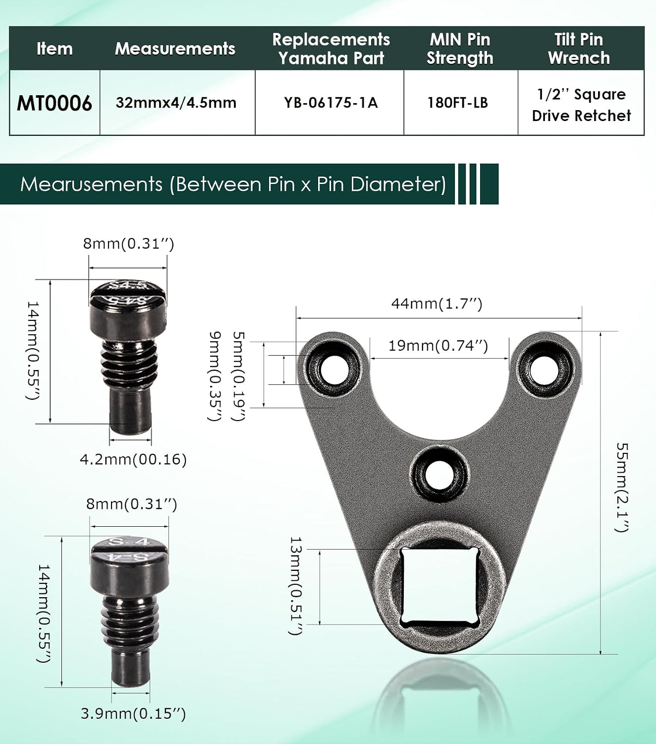 Yoursme Trim/Tilt Pin Wrench MT0006-32mm x 4/4.5mm for Yamaha Suzuki Johnson Evinrude Honda Outboards Remove Hydraulic Cylinders Trim/Tilt Caps