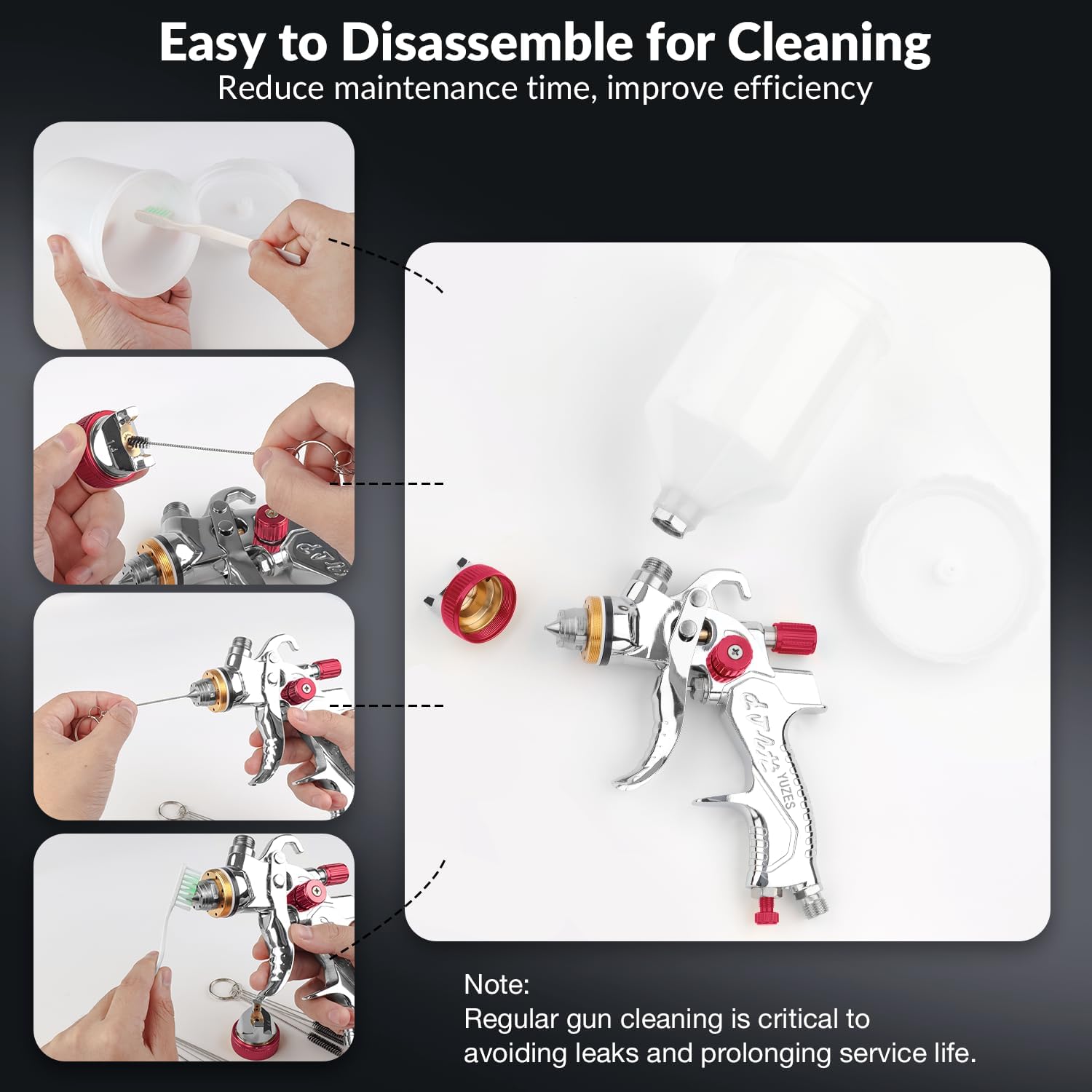 YUZES HVLP Spray Gun Kit with 1.4/1.7/2.0mm Nozzles, Air Spray Gun for Painting Cars, Furniture & DIY, 10 Disposable Paint Gun Cups & 600ml Mixing Cup with Ratio, with Paint Sprayer Accessories