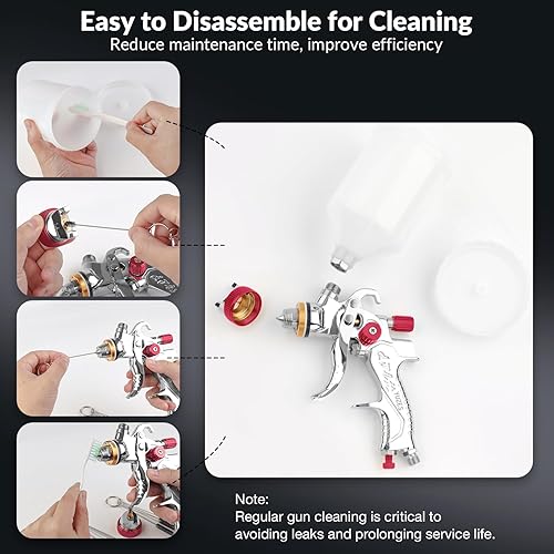 Miniatura 6 de YUZES Pistola de espray HVLP con kit de boquillas de 1.4/1.7/2.0mm, pistola de aire para pintar autos, muebles y bricolaje, 10 copas desechables