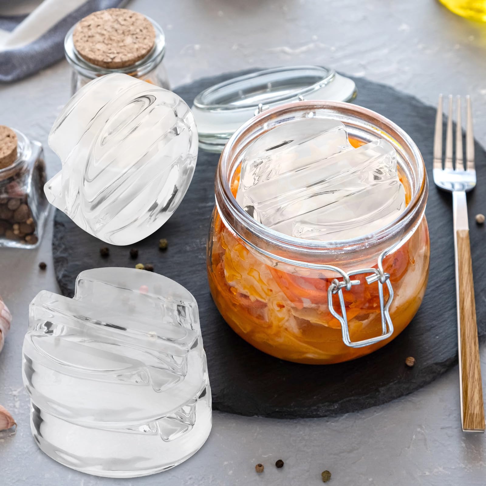 TNEDFOD 4 Piezas Pesos de Fermentación, Pesos de Vidrio de Fermentación, Pesas de Fermentación de Vidrio Ø 7 cm para Chucrut, Kimchi, Pepinos — view 7