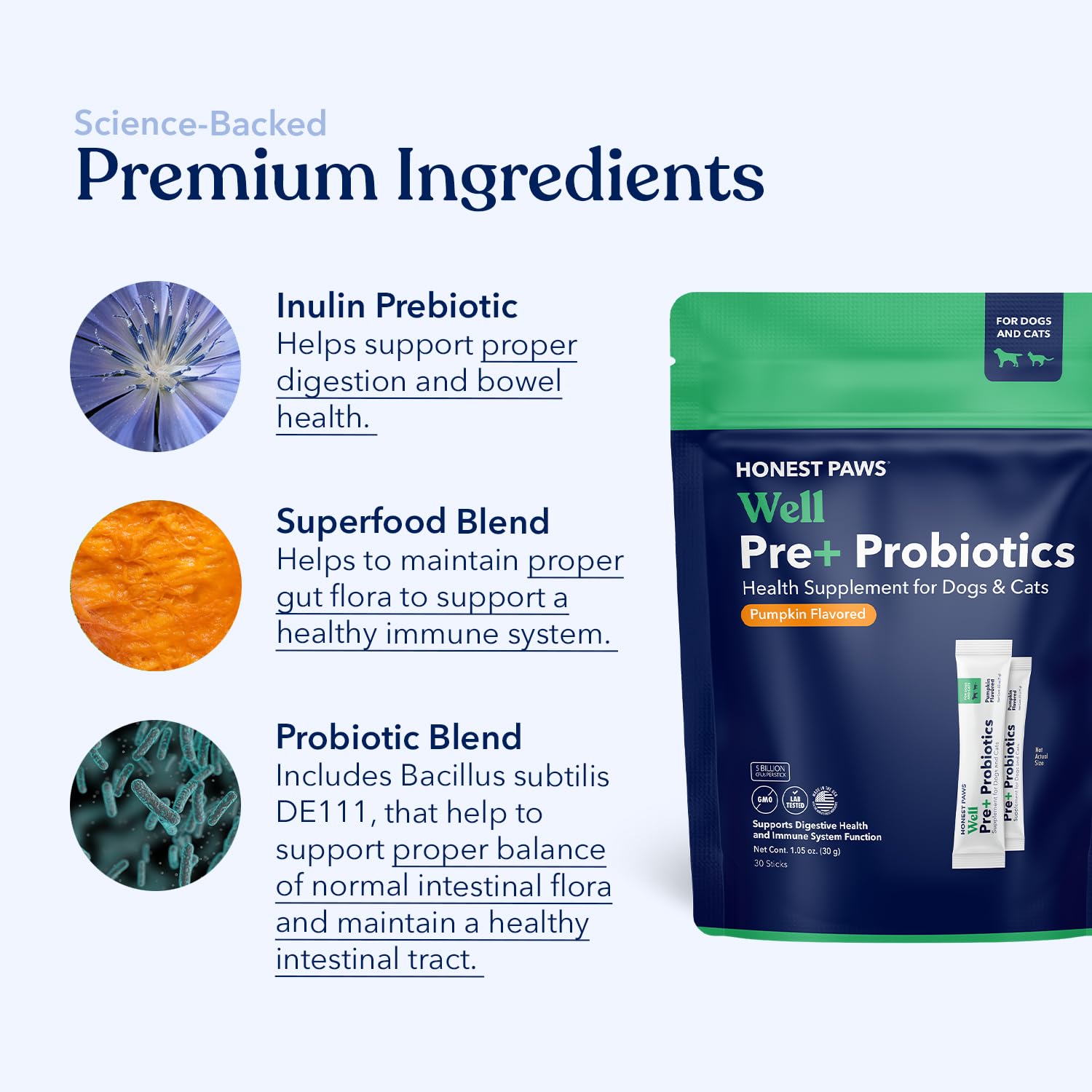 Honest Paws Probiotics for Dogs - Dog Digestion Gut Health Probiotic Powder with Prebiotic Made in The USA, Digestive and Immune Support - Digestive Enzymes with Pumpkin Flavor (30 Sticks) - image 4