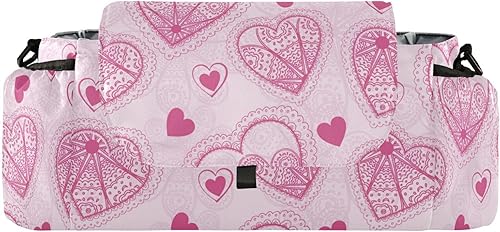 GuoChe Stroller Handlebar Organizer Pink Holiday Hearts Happy Valentine's Day Peach Baby Caddy With Non-Slip Shoulder Strap & Stroller Accesorios