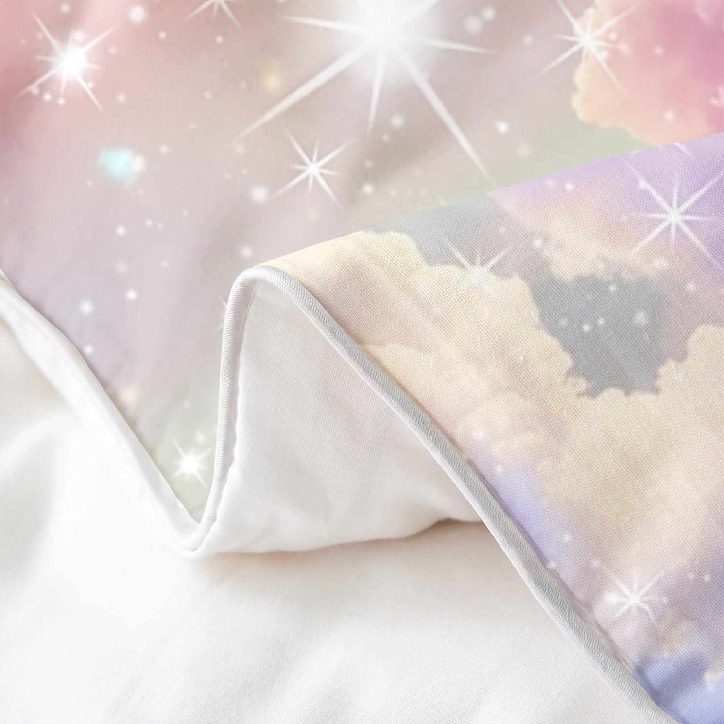 Feelyou Pink Sky Cotton Duvet Cover Set Twin Size for Kids Boys Girls Cute Cloud and Rainbow Comforter Cover Set Kawaii Bedding Collection,No Stuffing