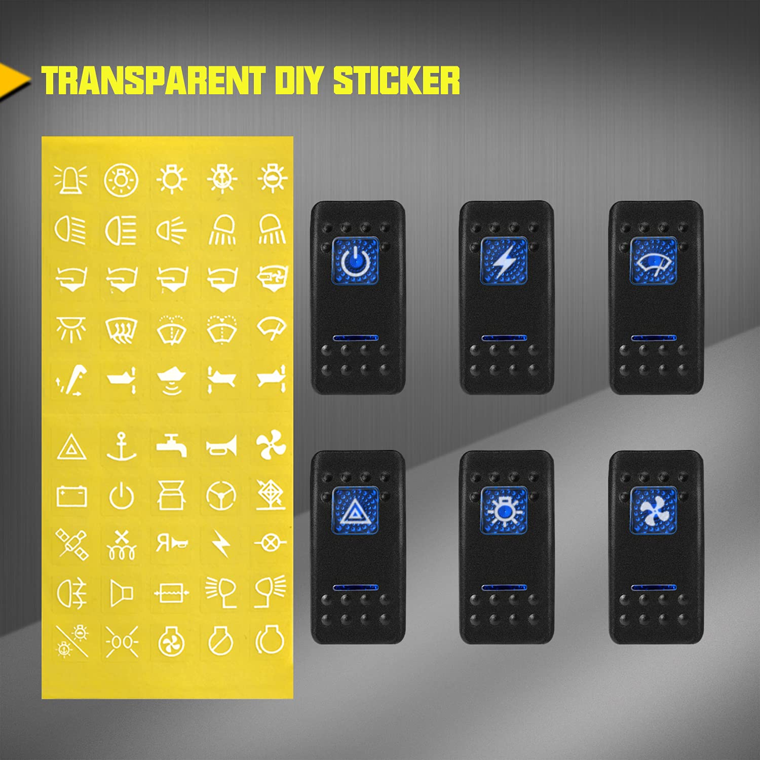 DaierTek UTV Car Rocker Toggle Switch 20A 12V Blue LED Lighted Waterproof Rocker Switch 5 Pin ON/Off for Marine Boat ATV RZR RV Auto -8Pack : Automotive