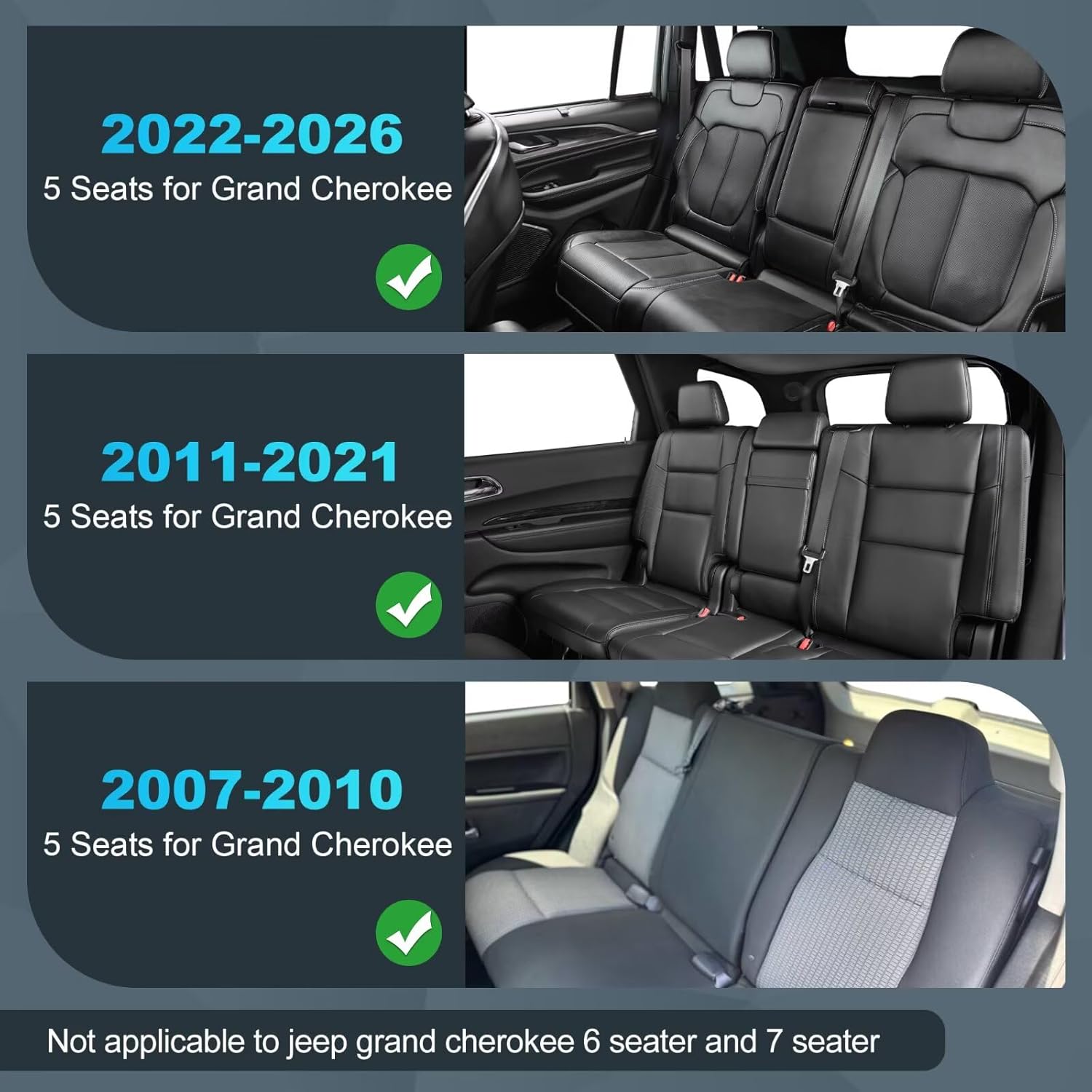 Black Leather Car Seat Covers Fit for Jeep Grand Cherokee 2007-2010 Accessories - Easy Install & Clean - Airbag Compatibility