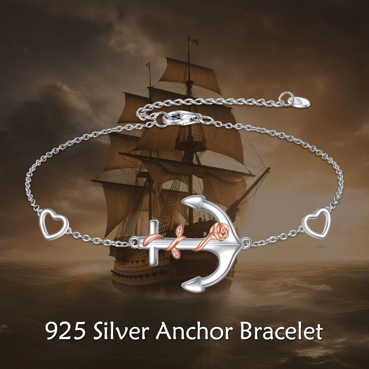 Anchor Bracelet Sterling Silver Nautical Theme Anchor Rope Link Chain Bracelets Jewelry Gifts for Women Girls