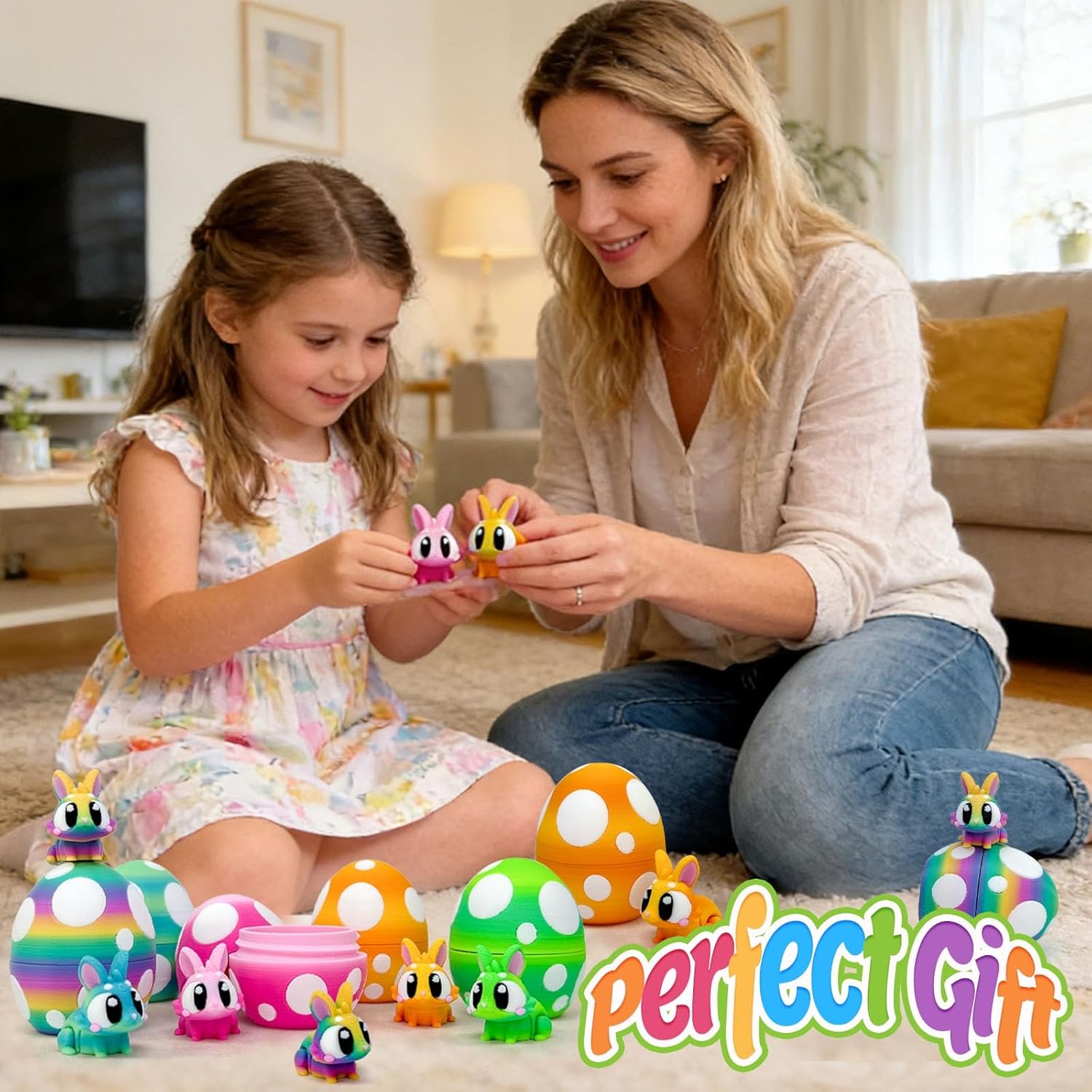 5PCS 2.4inch Prefilled 3D Printed Animals and Easter Eggs,Decorative Mini 3D Printed Full Articulated Flexible Toys for Kids Gifts,Basket Stuffers,Party Favors, Desk Decor (5PCS)