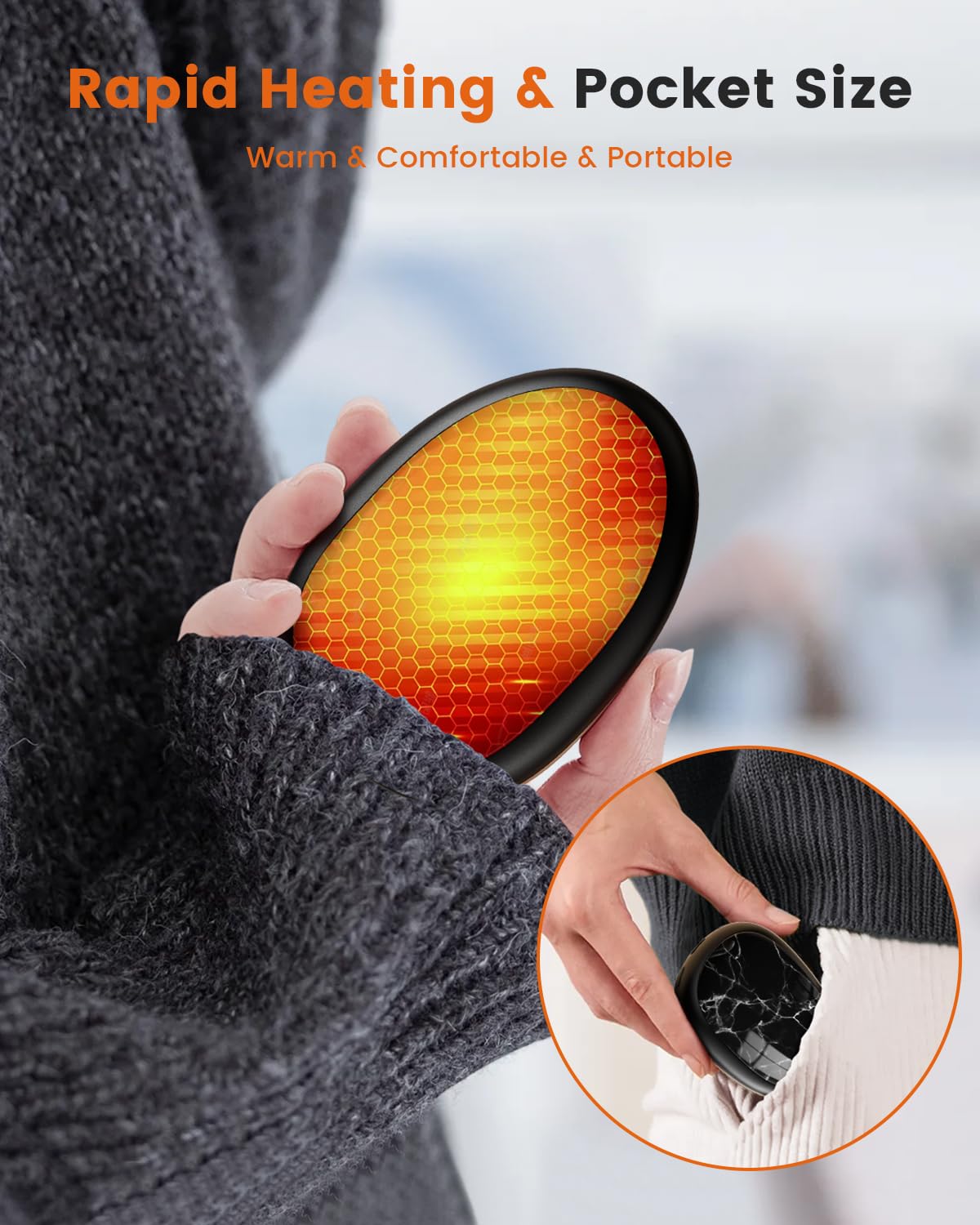 Hand Warmers Rechargeable 2 Pack, AI Temperature Control Electric Handwarmers, Stone Shape Portable Pocket Heater, Great Gift for Christmas Hunting, Golf, Camping Black