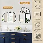 Black Irregular Bathroom Mirror for Wall, Aluminum Alloy Frame Asymmetrical Mirrors Brushed Metal Vanity Wall Mounted Mirror for LivingRoom Bedroom Room Home Decor Large 40x50 CM