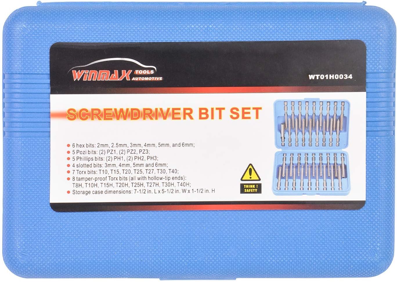 36 Piece 3" Long Screwdriver Bit Set Hex, Pozi, Torx, Tamperproof 1/4" Hex Shank