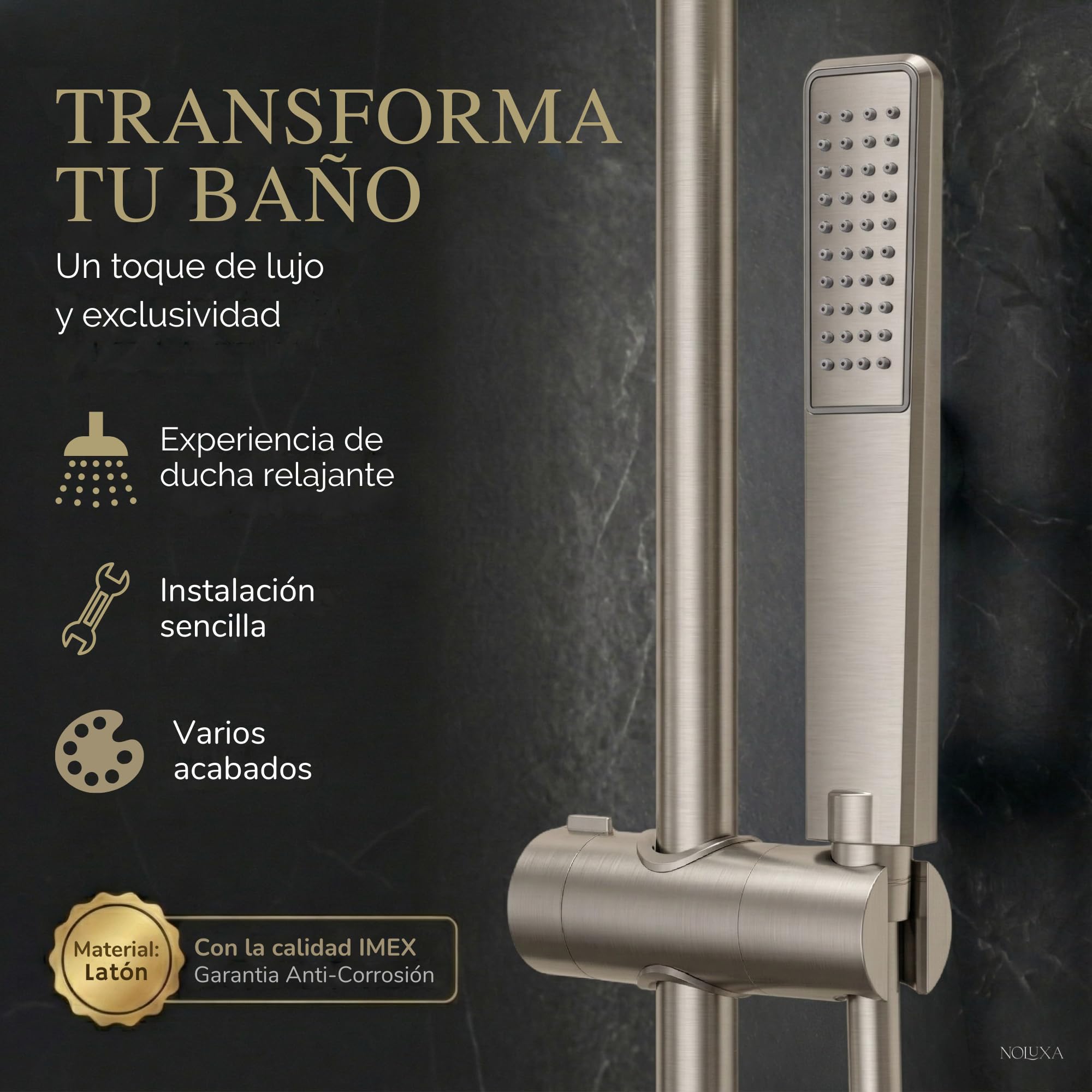 IMEX - Columna Ducha con Grifo para Bañera Níquel Cepillado | Conjunto de Bañera con Alcachofa y Rociador Antical | Griferia en Latón y Acero Inox S.304 con Barra Extensible | Serie Firenze