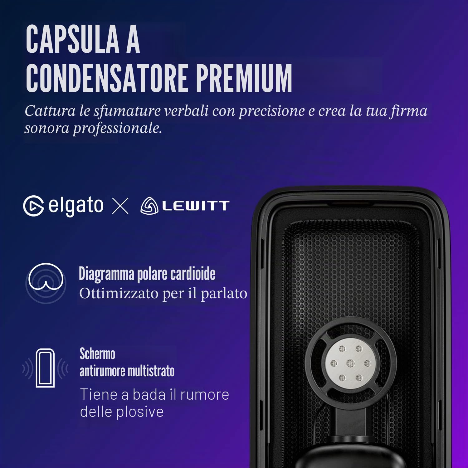 Elgato Wave:3, microfono condensatore USB premium per streaming, podcast, gaming e home office, software di mixaggio gratis, plug-in per effetti audio, anti-distorsione, plug ’n play, per Mac e PC