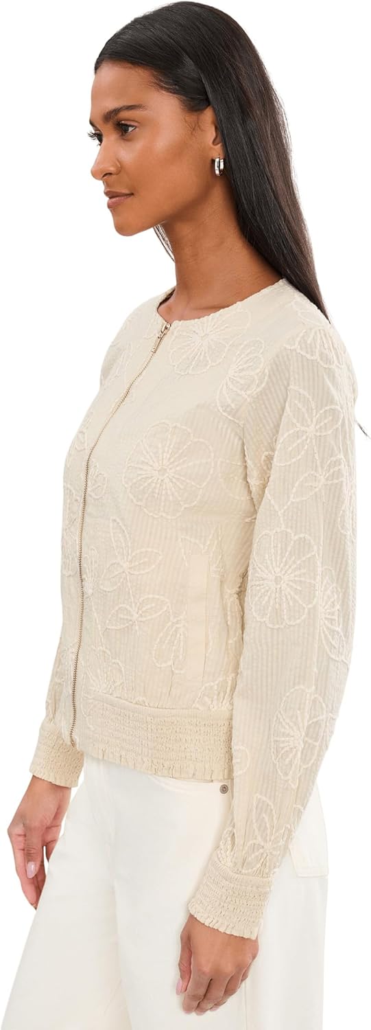 Liverpool Los Angeles Petite Long Sleeve Collarless Jacket with Smocking