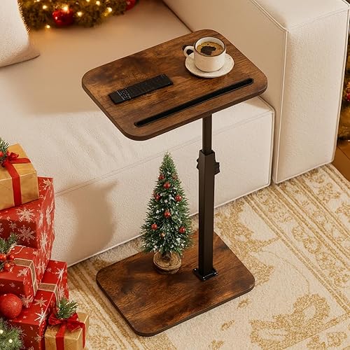 Mesa lateral para sofá  Juego de 2 a 360 giratoria de altura ajustable para computadora portátil, mesa de TV para aperitivos, lectura, se adapta a