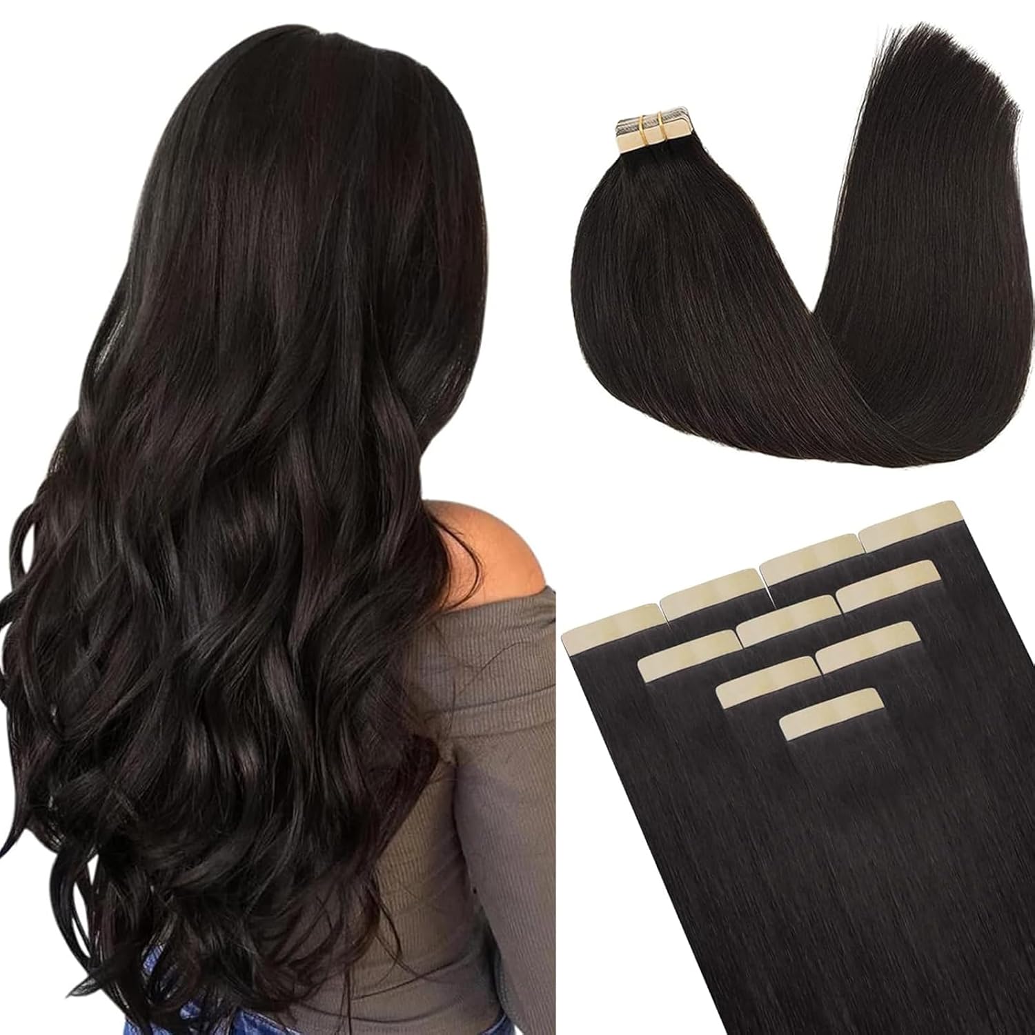 DOORES Human Hair Extensions Tape in, Dark Brown 30g 20 Inch 10pcs, Tape in Hair Extensions Real Hair Straight Natural Hair Skin Weft Hair Extensions