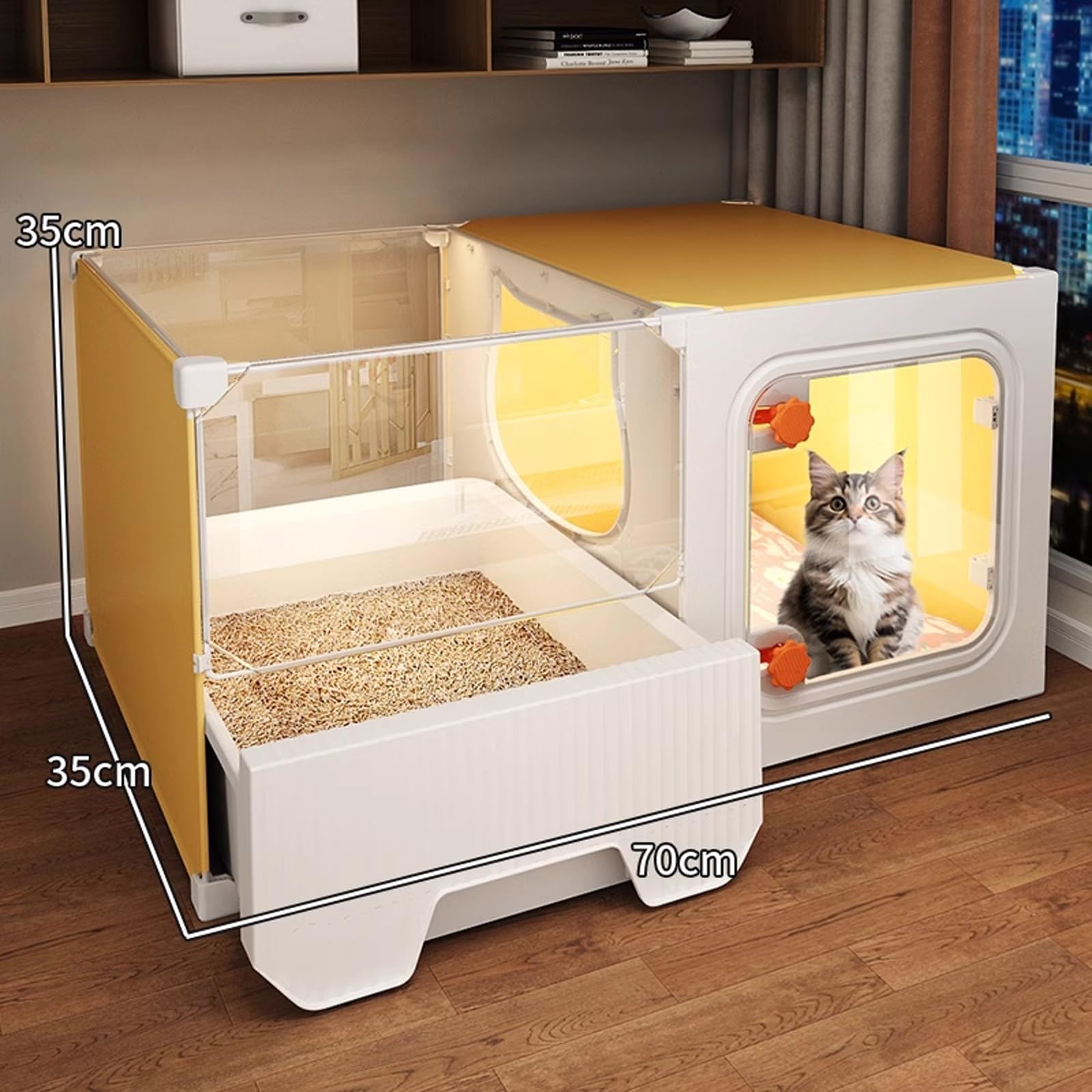 Transparent Enclos pour Chat avec Bac À Litière, Cage Intérieure DIY pour Animal Domestique, Grande Zone d’Exercice pour Chat (70 * 35 * 35cm)