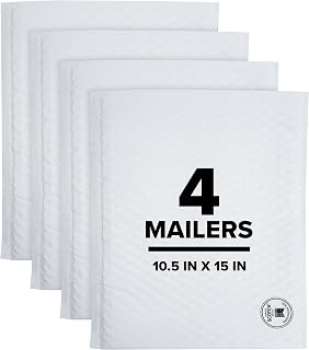 Scotch Poly Bubble Mailer, White, Size 5 Large, 10.5 in x 15 in, 4 Mailers